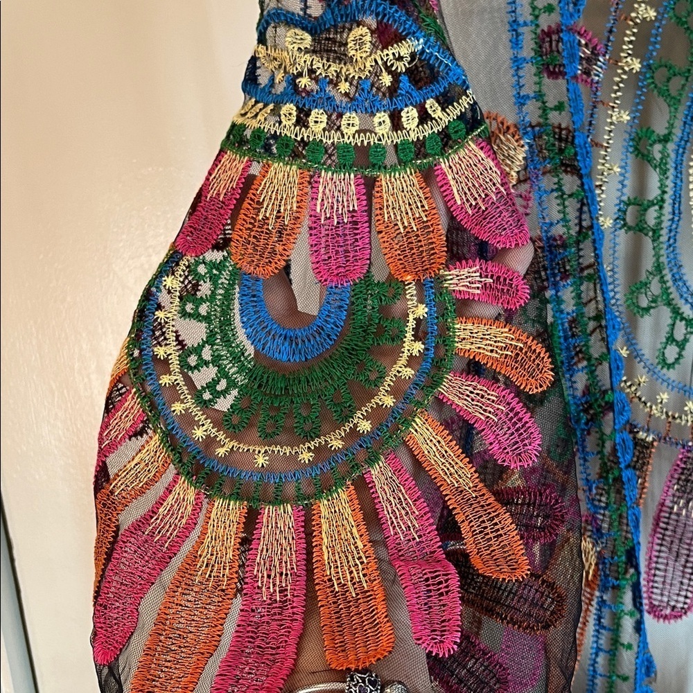 Asha NWT Colorful Sheer Embroidered Kimono OS - Picture 3 of 13